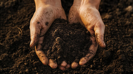 hands carrying  fertilize soil