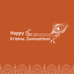 Happy Krishna Janmashtami, Greeting background for Hindu festival Krishna Janmashtami (birth of Lord Krishna). Vector illustration.