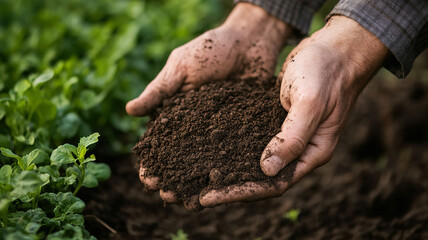 hands carrying  fertilize soil
