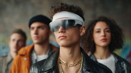Urban gang fashion statement in futuristic street style city photo