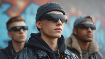 Urban gang in futuristic fashion city street fashion shoot gritty vibe