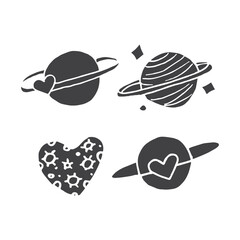black Planets illustration doodle icon on a white background