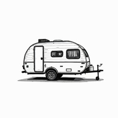 Camp trailer, Camper RV Motorhome Logo Monochrome, Generative AI. 