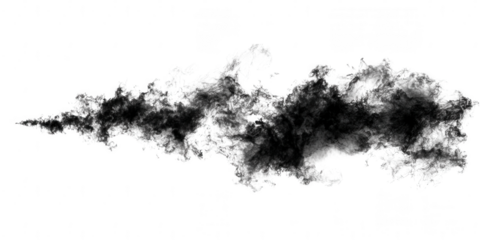 Black smoke plume isolated on transparent background