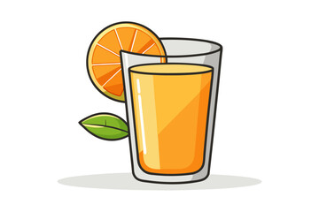 Download this vibrant and refreshing orange juice vector illustration featuring a tall glass filled with bright orange juice and garnished with a lemon slice.