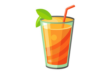 Download this vibrant and refreshing orange juice vector illustration featuring a tall glass filled with bright orange juice and garnished with a lemon slice.