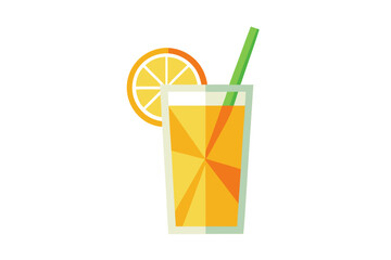 Download this vibrant and refreshing orange juice vector illustration featuring a tall glass filled with bright orange juice and garnished with a lemon slice.