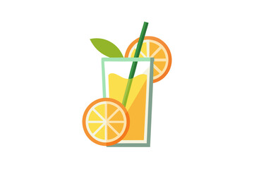 Download this vibrant and refreshing orange juice vector illustration featuring a tall glass filled with bright orange juice and garnished with a lemon slice.