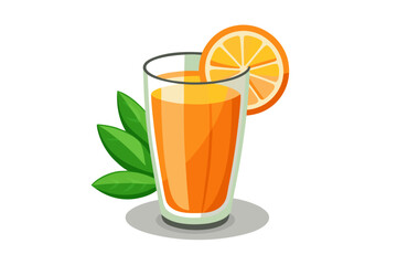 Download this vibrant and refreshing orange juice vector illustration featuring a tall glass filled with bright orange juice and garnished with a lemon slice.