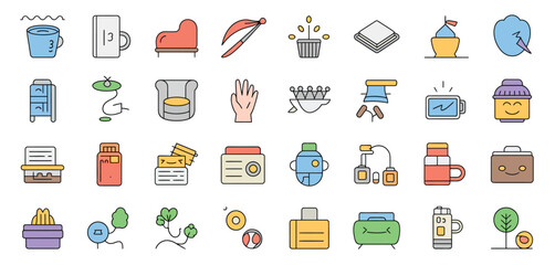 Fototapeta premium Collection of flat style icons representing various household and personal care items