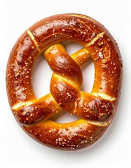 A freshly baked, golden-brown pretzel with salt, perfect for snacking or as a delicious appetizer.