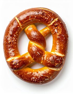 A freshly baked, golden-brown pretzel with salt, perfect for snacking or as a delicious appetizer.