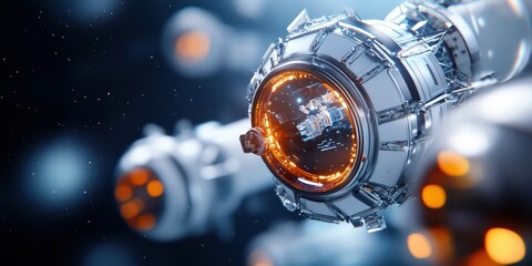 engineer aerospace analysis Concept. Futuristic technology concept featuring a detailed robotic arm with glowing elements.