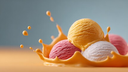 Colorful ice cream melting in the sun closeup view summer vibe