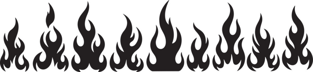 Stylized Flame Silhouette Vector Set – Decorative Fire Icon Collection in Black.