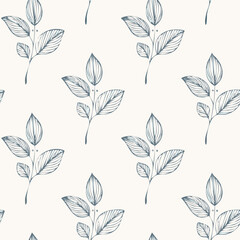 Fototapeta premium Hand-drawn Seamless Leaf Pattern in Monochrome Style