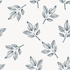 Fototapeta premium Hand-drawn Seamless Leaf Pattern in Monochrome Style