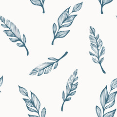 Hand-drawn Seamless Leaf Pattern in Monochrome Style
