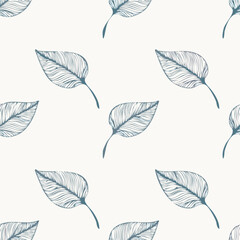 Hand-drawn Seamless Leaf Pattern in Monochrome Style