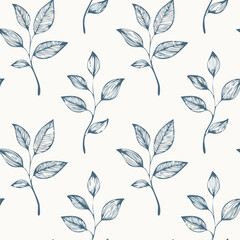 Fototapeta premium Hand-drawn Seamless Leaf Pattern in Monochrome Style