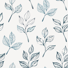 Hand-drawn Seamless Leaf Pattern in Monochrome Style