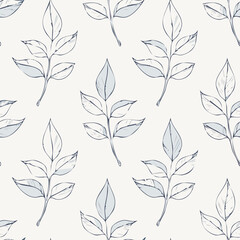 Hand-drawn Seamless Leaf Pattern in Monochrome Style