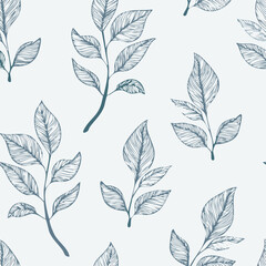 Fototapeta premium Hand-drawn Seamless Leaf Pattern in Monochrome Style