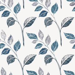 Fototapeta premium Hand-drawn Seamless Leaf Pattern in Monochrome Style