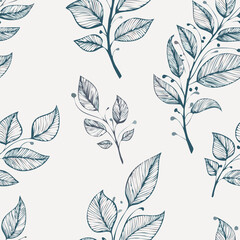 Fototapeta premium Hand-drawn Seamless Leaf Pattern in Monochrome Style
