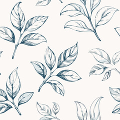 Hand-drawn Seamless Leaf Pattern in Monochrome Style