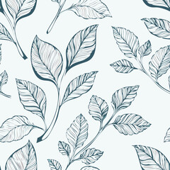 Hand-drawn Seamless Leaf Pattern in Monochrome Style