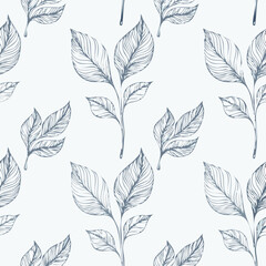 Hand-drawn Seamless Leaf Pattern in Monochrome Style