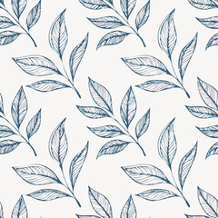 Hand-drawn Seamless Leaf Pattern in Monochrome Style