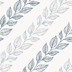 Obraz premium Hand-drawn Seamless Leaf Pattern in Monochrome Style