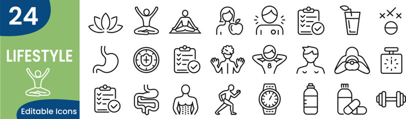 Lifestyle icons representing health wellness and fitness related activities 