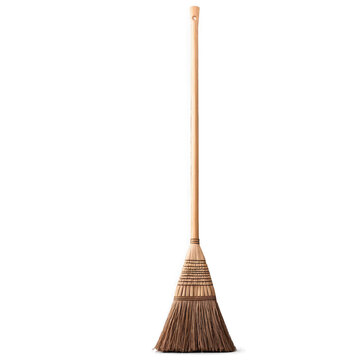 A classic household broom with a wooden handle, ready for cleaning chores.