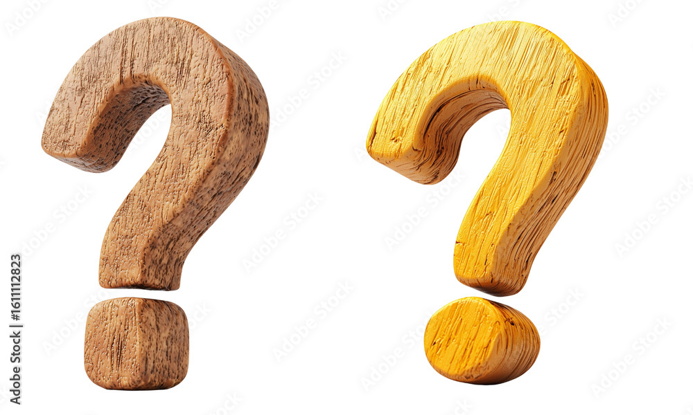 Aufkleber curious wooden question marks displayed in a bright studio artistic focus creative environment capti