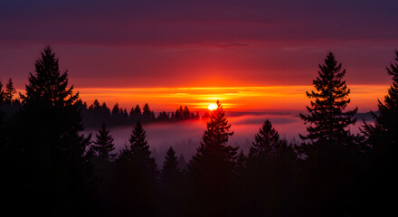 Sunset with Tree Silhouettes PNG