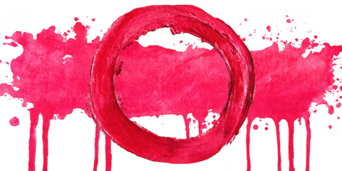 A bold red circle with pink watercolor splashes isolated on transparent background