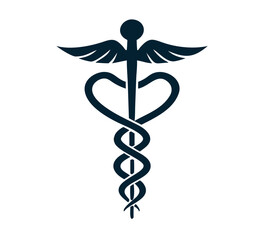 medical snake health symbol. Medical snakes wings wand as medicine system and health care concept. Medical symbol icon