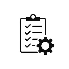 Fototapeta premium Clipboard with gear icon, Technical support check list isolated on white background, Management business concept, vector illustration