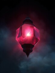 Obraz premium Digital illustration of a lantern hanging from a chain. the lantern is made up of a hexagonal shape with a pointed top and a cylindrical base.