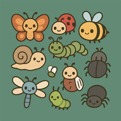 Cute chibi insects and bugs