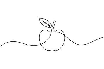 Obraz premium Apple fruit continuous one line drawing minimalist style healthy and organic outline vector illustration