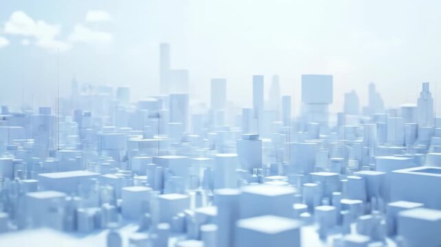 Minimal Futuristic Cityscape in Soft Blue Tones &ndash; 3D Isometric Urban Technology Concept