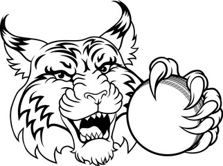 A wildcat or bobcat with a cricket ball animal sports team mascot