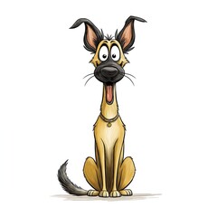 Happy Belgian Malinois Dog Caricature with Wide Eyes and Tongue Out