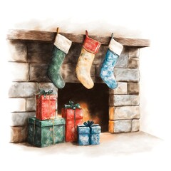  Cozy Christmas Fireplace with Stockings and Wrapped Gifts