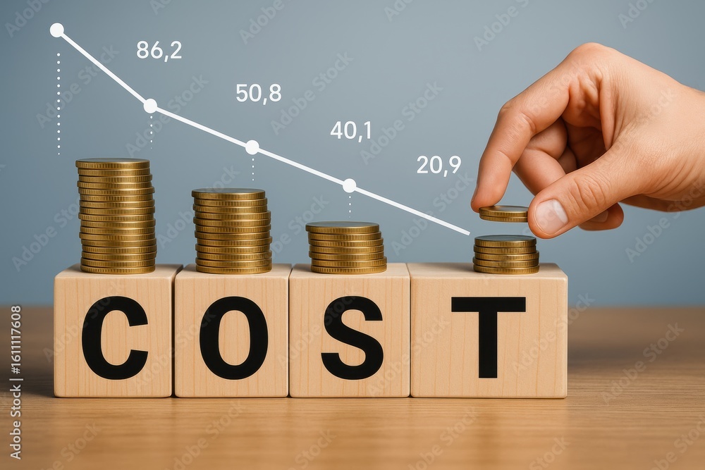 Poster cost reduction concept: a conceptual depiction illustrating strategies for cost reduction, featuring