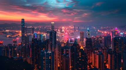 Obraz premium Hong Kong Skyline Sunset View